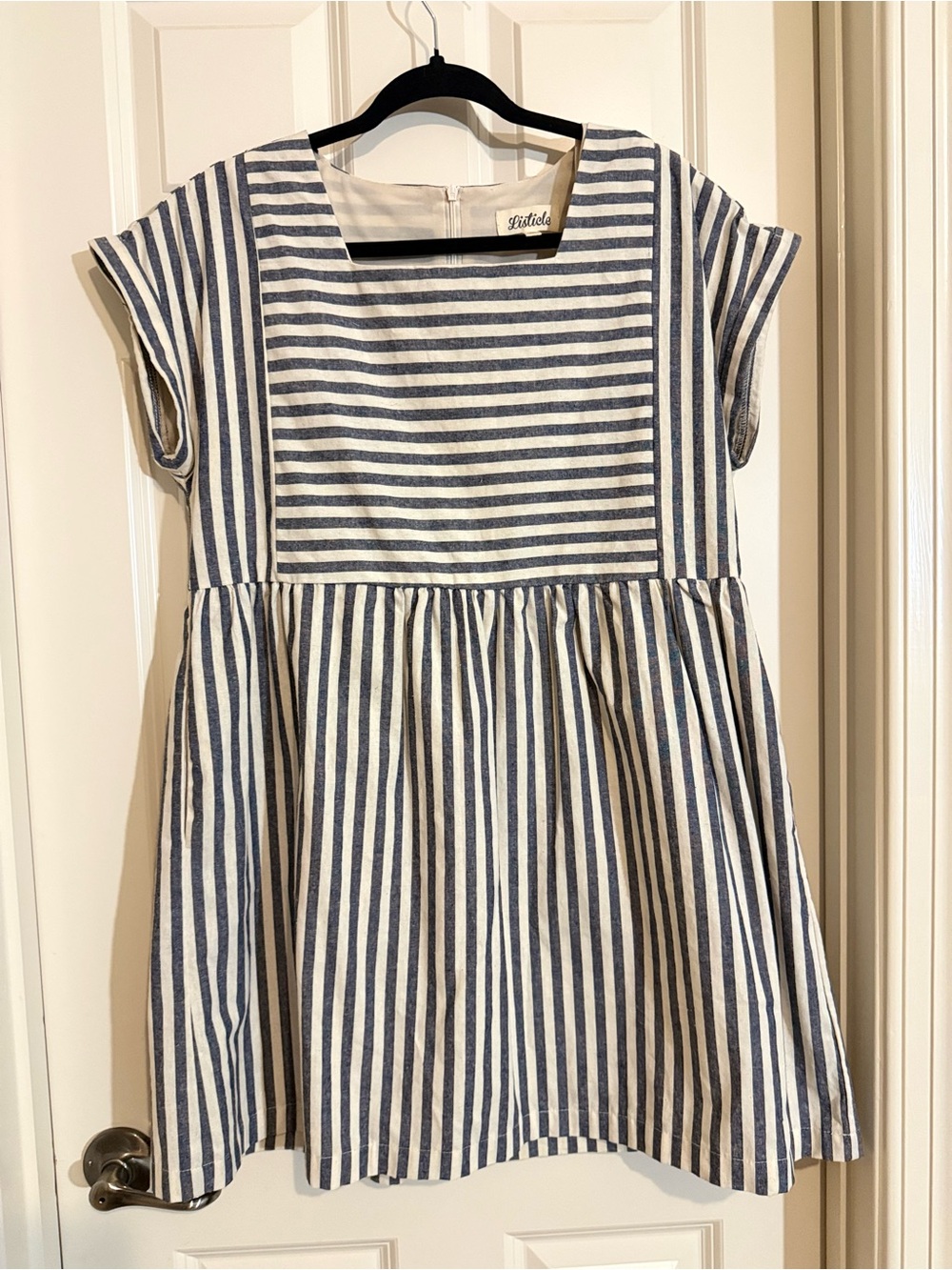 Listicle Dark Blue and White Striped Cotton Mini Dress